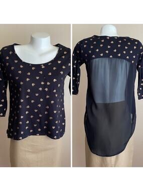 Next Era Couture M Black Gold Skulls Short Front Long Sheer Back Dressy Goth Top